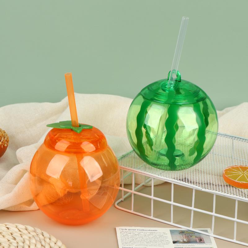 1/3 Pezzi Tazza di Plastica a Forma di Frutta con Cannuccia Carina Arancia Anguria Bottiglia da Bere per Festa Estiva in Spiaggia Uso Domestico Tazza per Bevande