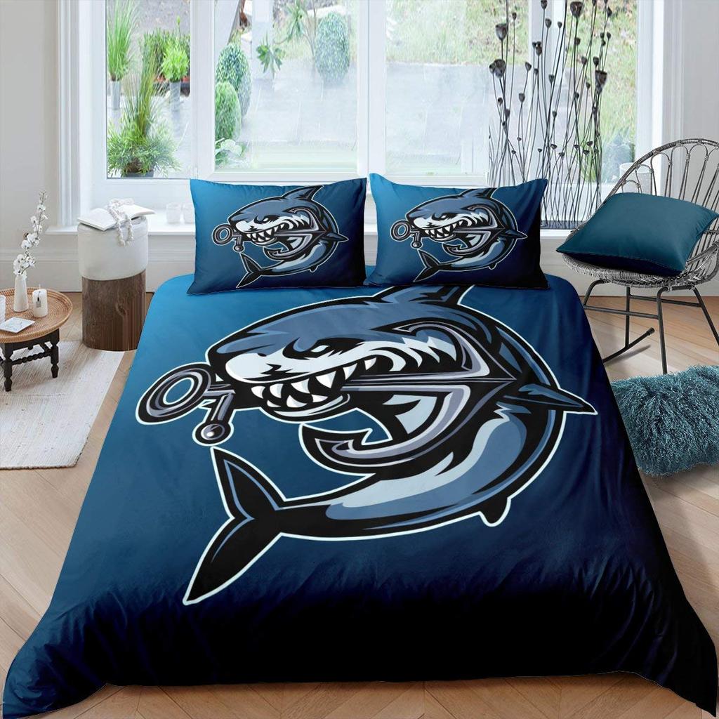 Fisch Bettbezug Set Tiefsee Angler Bettwäsche Set 3tlg Unterwasser Tier Thema Bettdeckenbezüge Weiche Polyester Steppdeckenbezüge