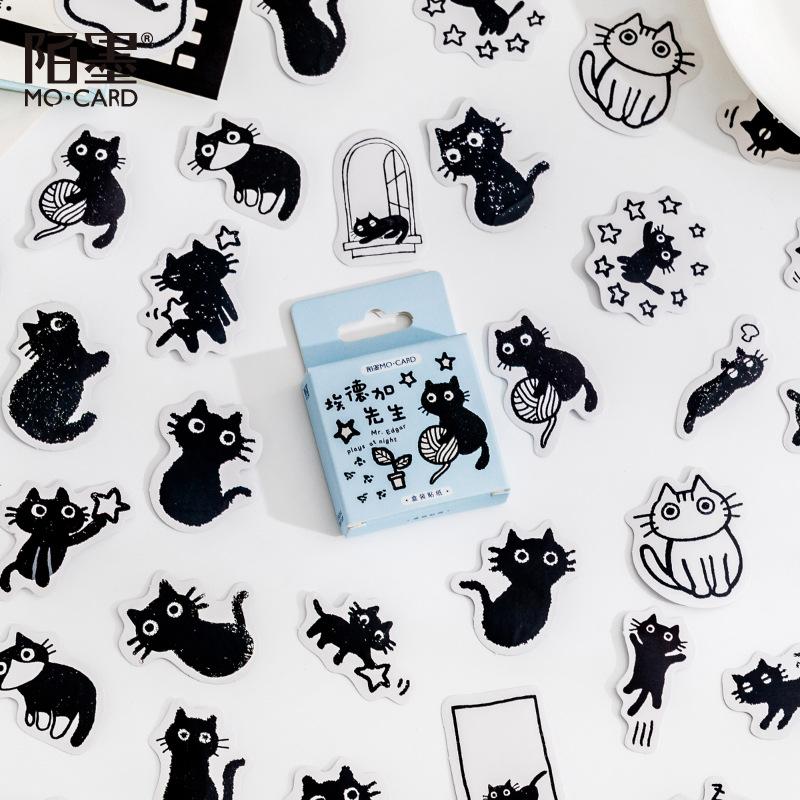 45 Stück Schwarze Katze Boxed Sticker Niedlich Cartoon Kawaii Stil Journal Scrapbook DIY Dekorationsmaterialien
