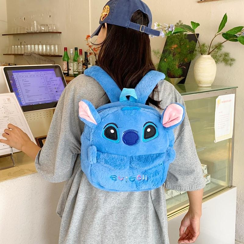 Schoolbag Autumn and Winter Plush Stitch Bag Girls Cute Cartoon Backpack Kindergarten Children's Leisure Creative Backpack