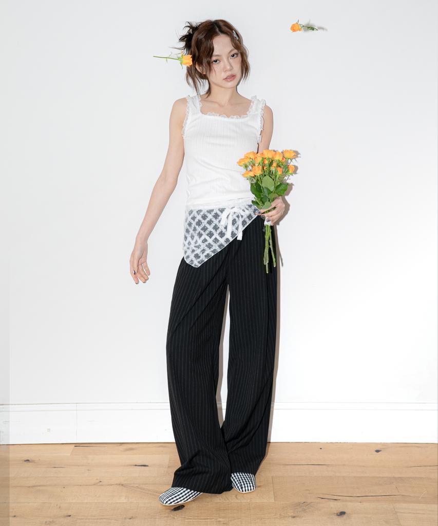 Dilleiopeu Lace Double Banding Striped Pants [Black]