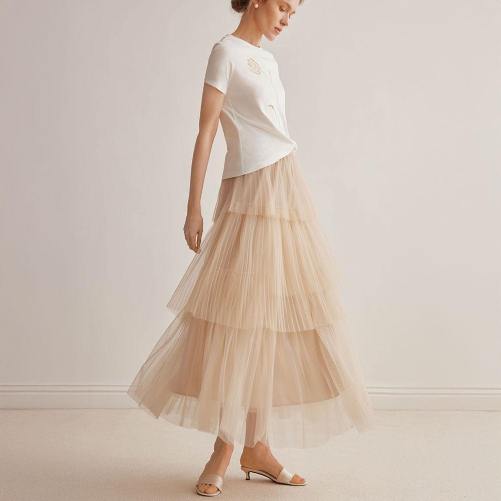 Waiwaiaiem Yy_Pleated Mesh Cake Skirt_2Color