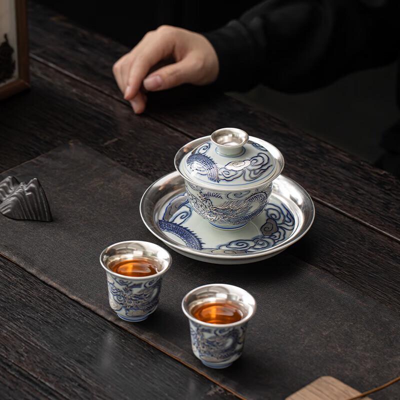 Sus Ceramic Gilded Dragon Gaiwan Tea Set
