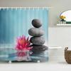Tenda Doccia Meditazione Pietra Zen Bambù Verde Orchidea Tema Rilassante Spa Tessuto in Poliestere Impermeabile per Bagno Vasca da Bagno