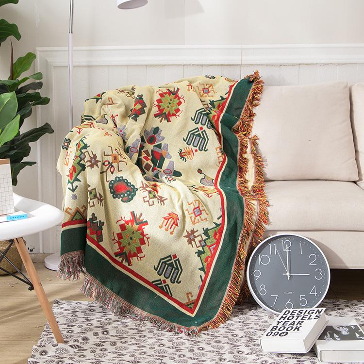 European Yellow Tibetan-Style All-Cotton Double-Sided Knitted Throw Blanket - Non-Slip, Fashionable, Minimalist Design for Sofa