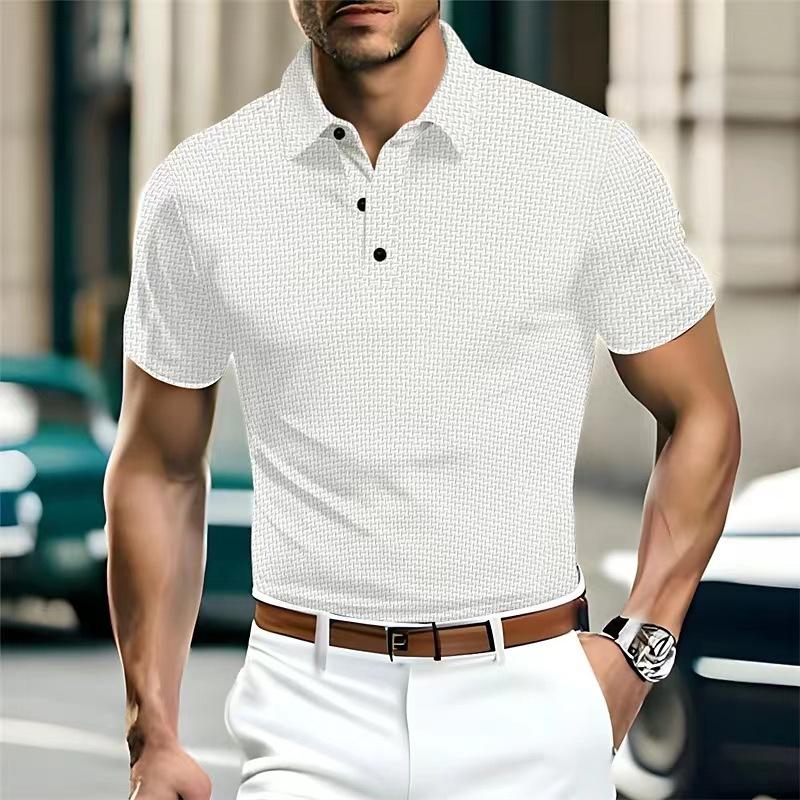 Summer T Shirt High-end Mesh Ice Silk Short Sleeved Men's Shirt Collar Solid Color Slider Polo Shirt