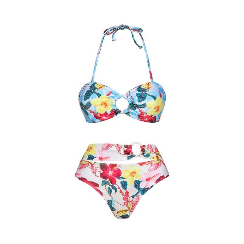European and American swimsuit women s beach vacation printed long-sleeved one-piece swimsuit set S