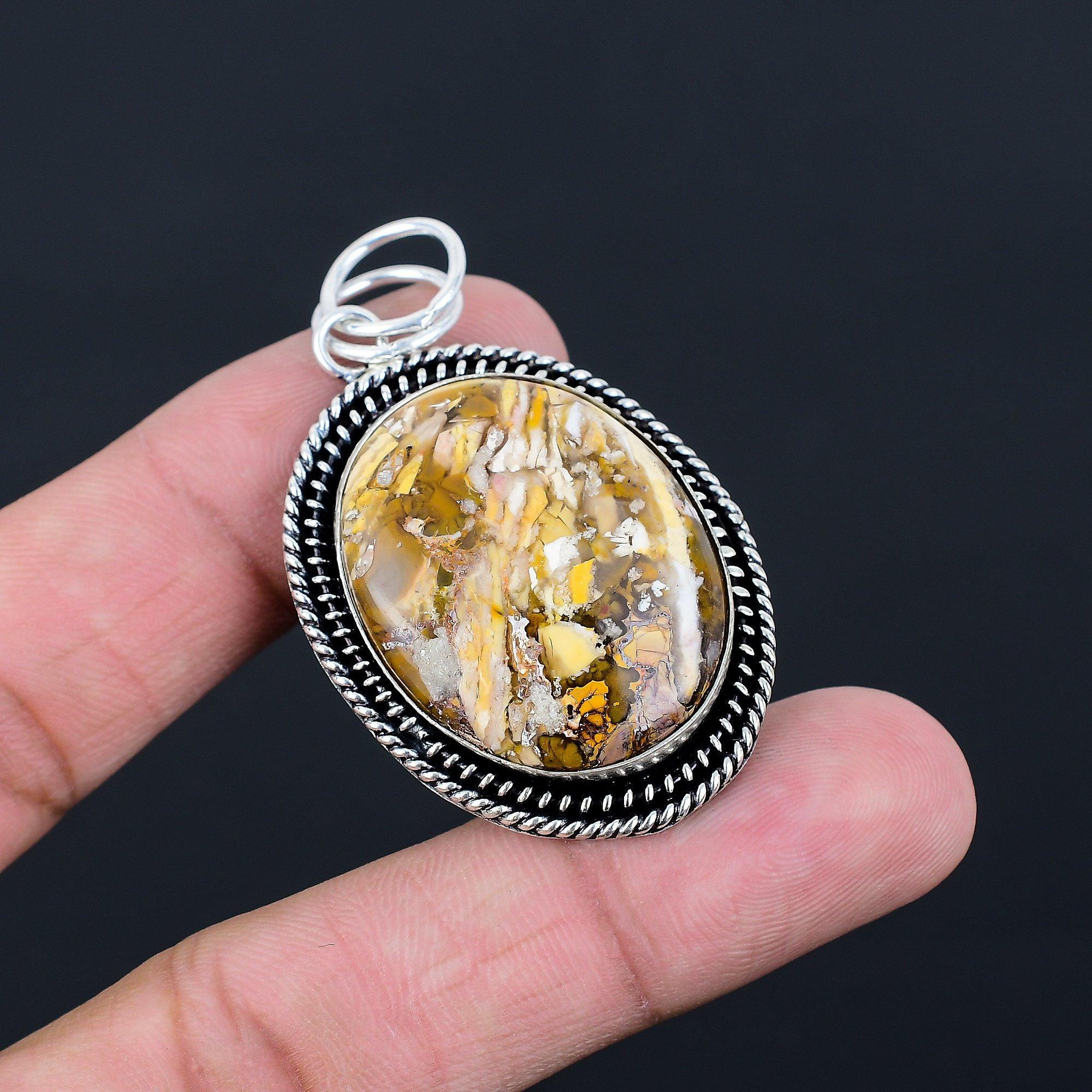 Oval Brecciated Mookaite Stone Anniversary Handcrafted Unique Pendant 925 Silver