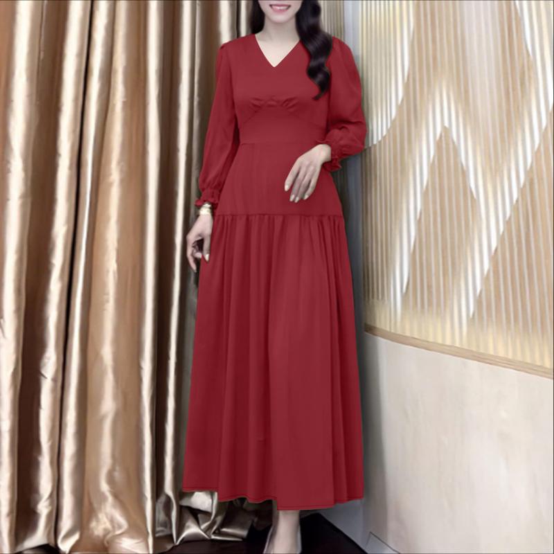 ZANZEA Women Casual V-Neck Solid Color Long Sleeve Dress