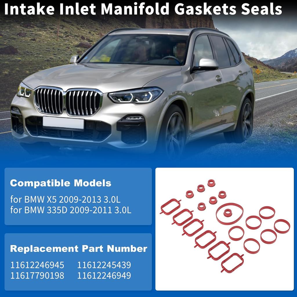 Intake Inlet Manifold Gaskets Seals for BMW X5 2009-2013 3.0L for BMW 335D 2009-2011 3.0L Engine Intake Manifold Gasket Replaces