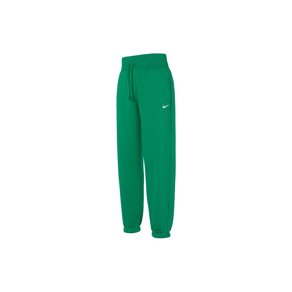 Nike Solid Color Letter Logo Print Drawstring Cuffed Oversized High Waist Fleece Knit Sports Casual Pants Women Bottoms Green DQ5888-365