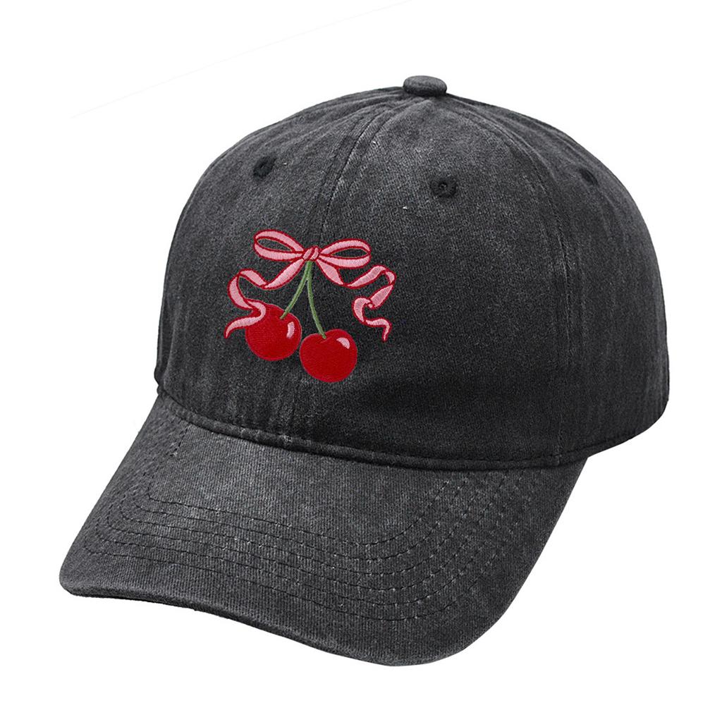 Cotton Baseball Caps with Cherry Bowknot Print Adjustable Size Truckers Hat For Sun Protections Women Teens Daily Wear
