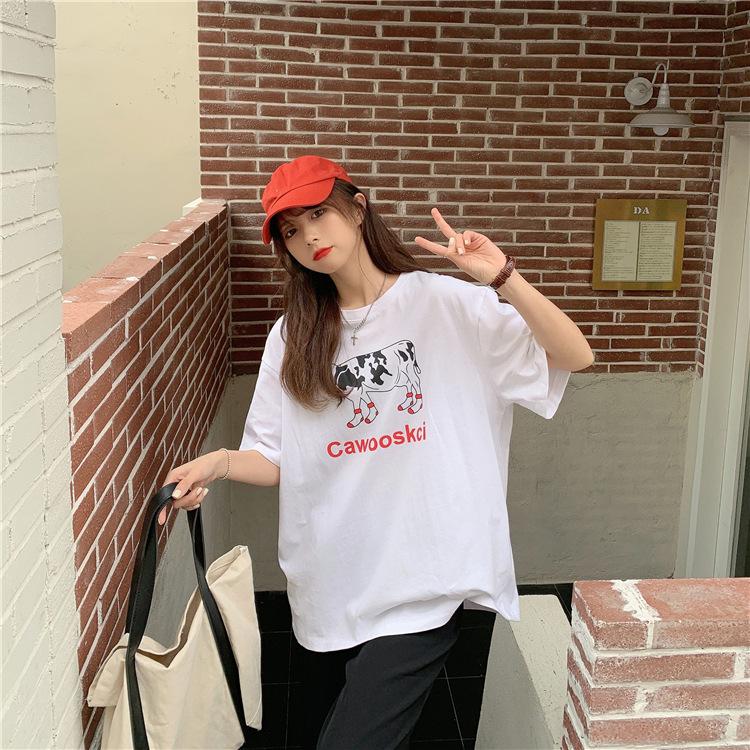 Summer new Korean version chic printing T-shirt loose casual lazy style short-sleeved top women's ins tide