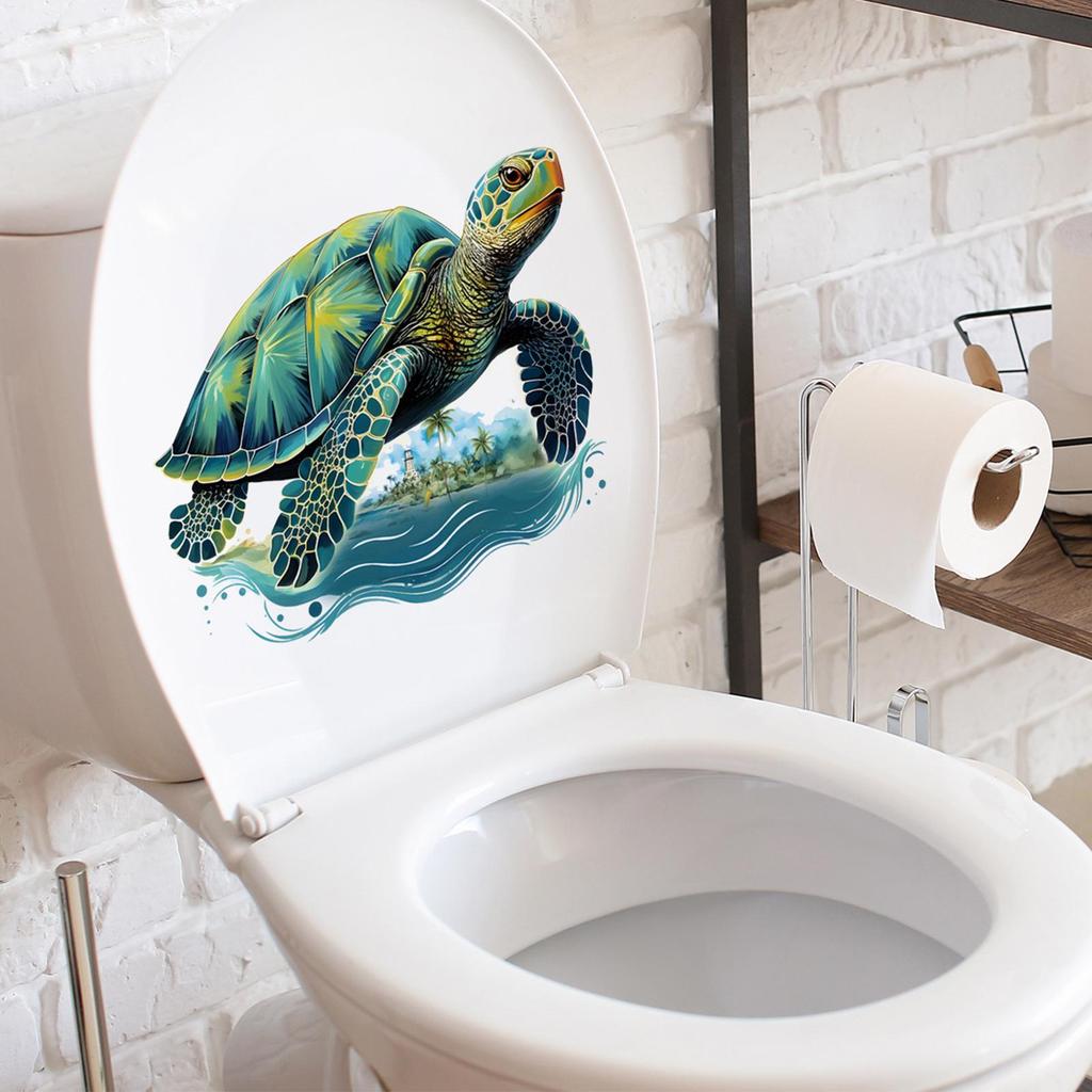 30x25cm Toilet Lid Decals Self Adhesive Sea Turtle Toilet Stickers Cartoon Multifunctional Waterproof Backdrop Decor Removable