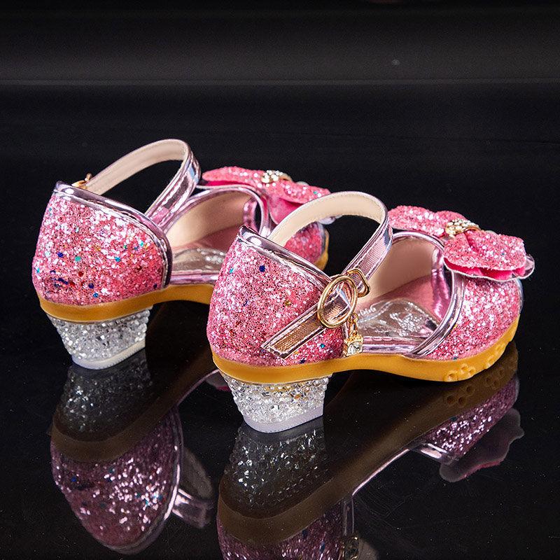 Girls Sandals Summer Children's Princess Shoes Little Girls High-heeled Bow-knot Crystal Sandals Party Dress Wedding