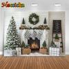 Mocsicka Christmas Photography Background Kid Family Festival Party Backdrop Home Xmas Tree White Fireplace Pattern Decor Banner
