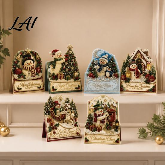 3D sada uměleckých řemesel s falešnými perličkami Sada na výrobu vánočních přání DIY Pop-Up sněhulák Sváteční ozdoby na doma Santa Claus Sob Věnec Přání Ručně vyrobené Vánoce Rodina a přátelé
