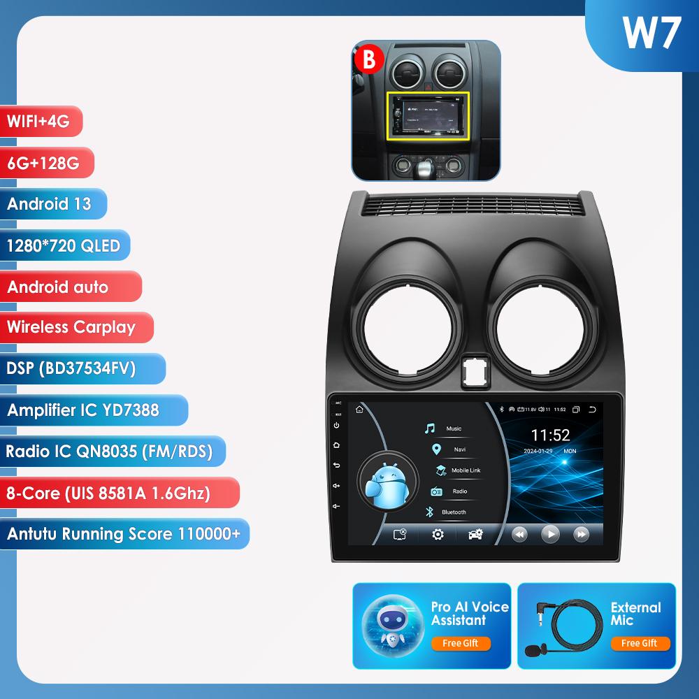 

Ossuret 8G+128G AI Voice Car Radio Android Auto Multimedia для Nissan Qashqai J10 2006 2007 2008-2013 Carplay 4G NET 2Din GPS Intelligent Autoradio W7 With-Canbus 8Core 6G 128G,AI