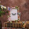 Cornice per Foto in Metallo Antico Decorata con Fiori Smaltati Colorati e Motivo di Uccelli Cornice da Tavolo per Foto Cornice Regalo