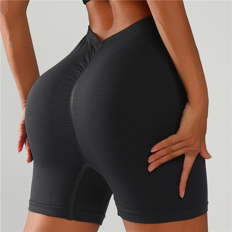 

Женские бесшовные быстросохнущие спортивные шорты для йоги с глубоким V-образным вырезом и креповым вырезом, фитнес-шорты с тремя точками крепления XL серый