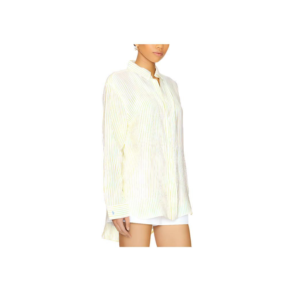 Polo Ralph Lauren Single-Breasted Long Sleeve Shirt Women shirts Yellow White Striped 211949810-001