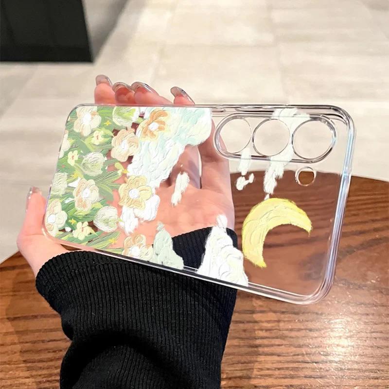 Painting Flower Clear Phone Cases for Samsung Galaxy S24+ S23+ Plus Ultra Transaprent Cover for Samsung S22+ Ultra Fundas Shell