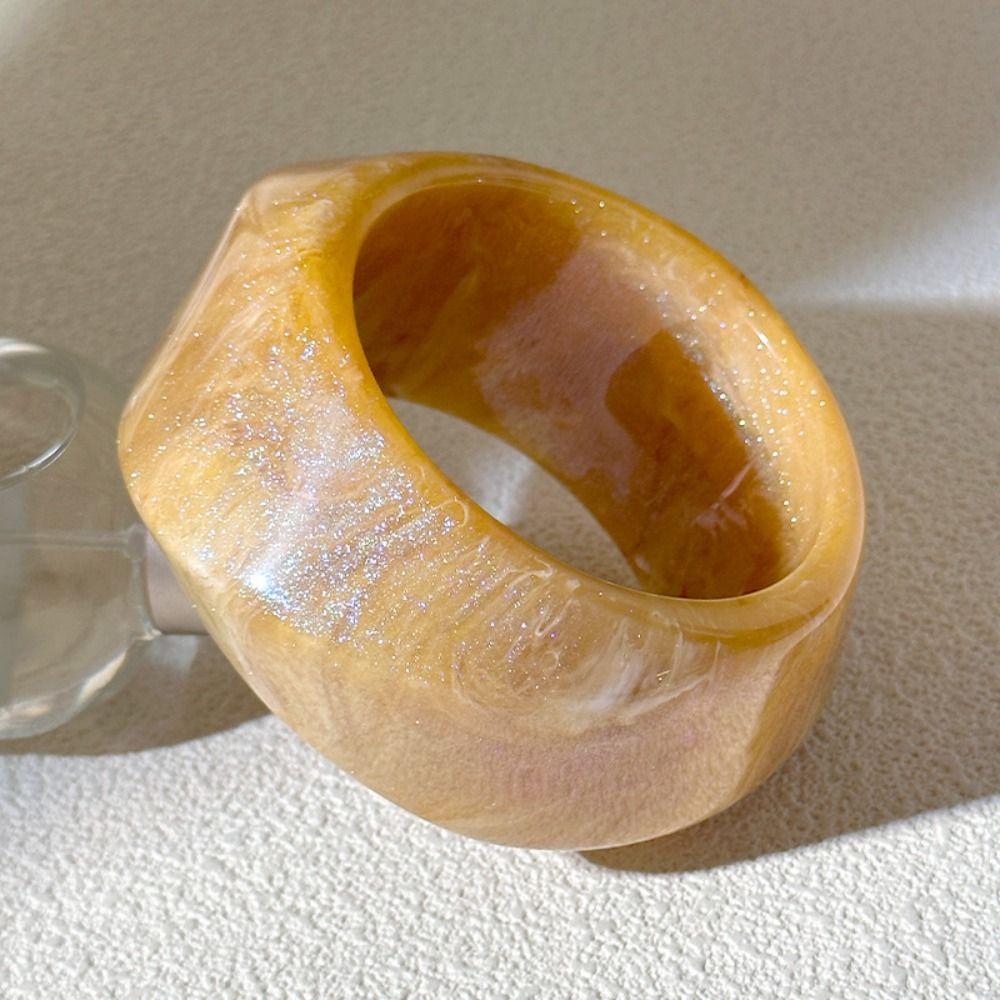 Shinny Jelly Color Wide Bracelet Vintage Geometric Irregular Bangle Glitter Acrylic Bangle  Daily