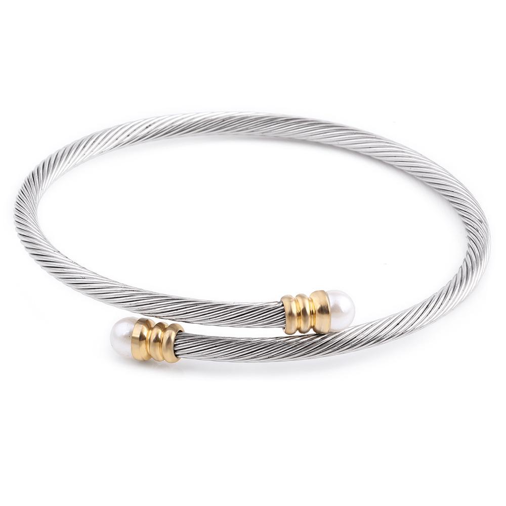 

Простой жемчужный регулируемый браслет, двухцветный модный браслет из титановой стали