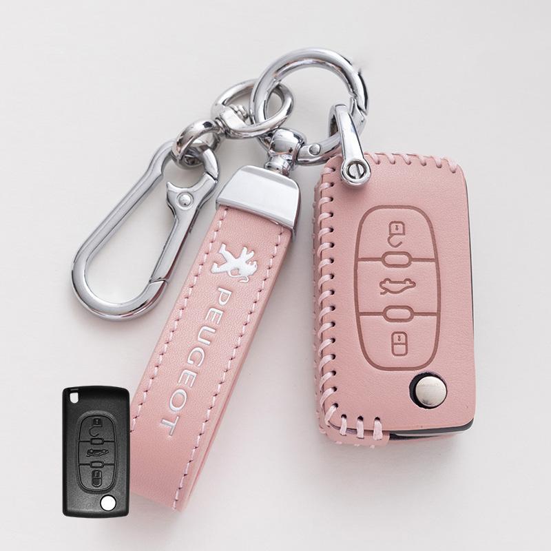 

2026 Hot Car Sticker PU Leather Car Styling Key Case Cover Shell Holder Protection Accessories For Peugeot 107 207 307 307S 308