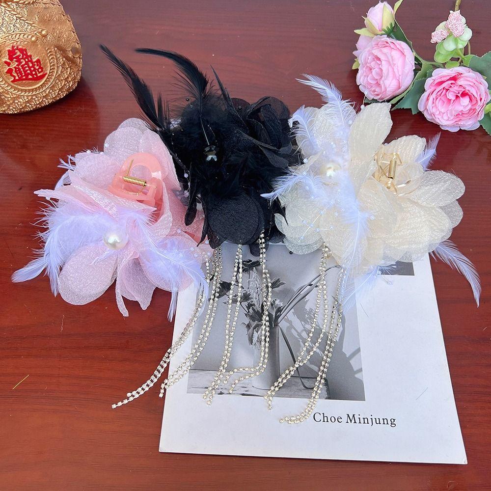 Cloth Hair Claw Feather Flower Tassel Hairgrips Headwear Elegant Grasping Clip  Party