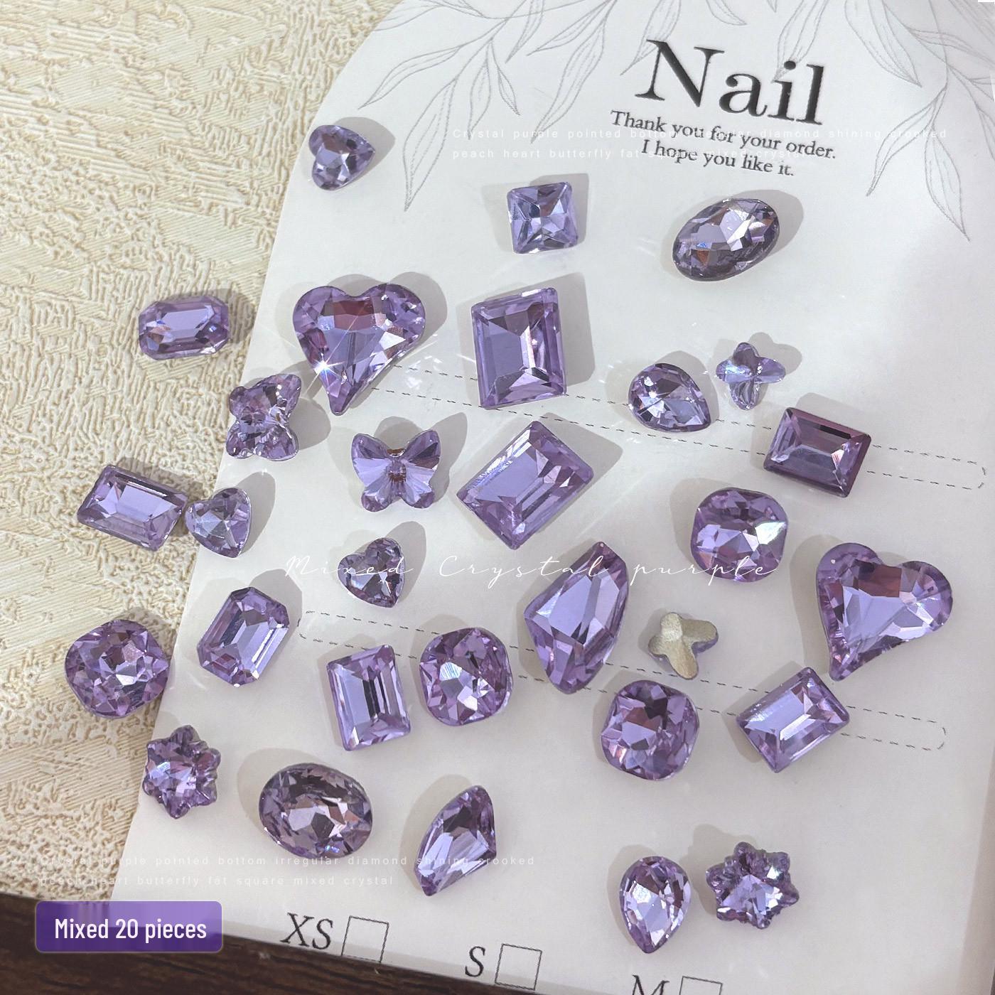 Смешанные фиолетовые стразы для дизайна ногтей: Бабочка, Сердце, Прямой Угол, Голубиное Яйцо, Большие Алмазы