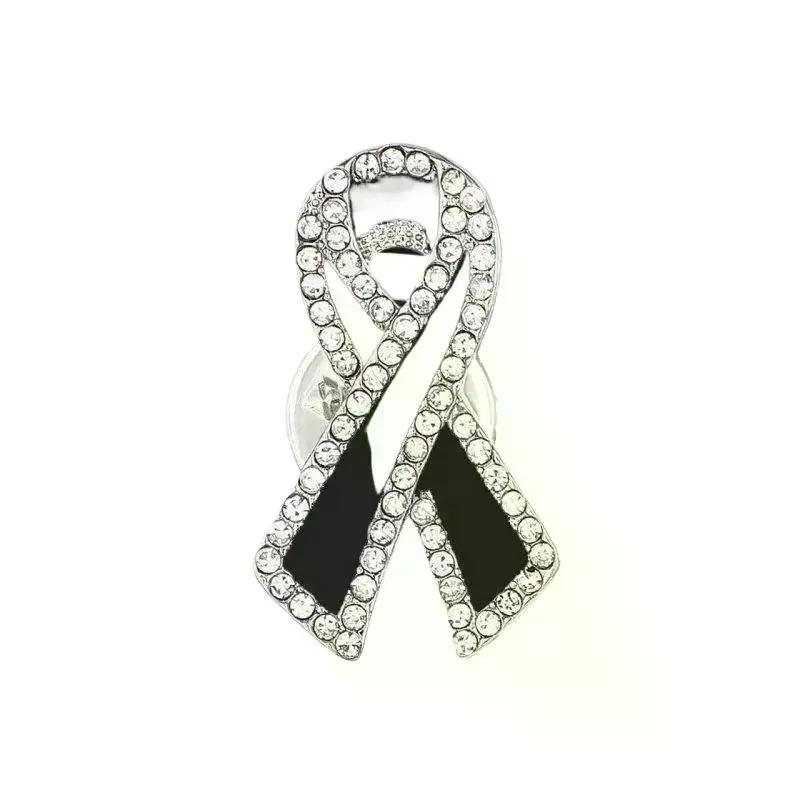 1/3Pcs Black Rhinestones Ribbon Brooch Funerals Memorial Pin For Woman Men Suit Dress Shirt Accessories Mourning Badge