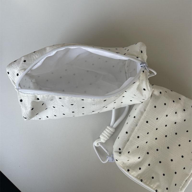 Lace Fabric Polka Dot Makeup Bag for Women Girl Female's Cosmetic Pouch for Fresh & Sweet Style Brush Toiletry Bag Case