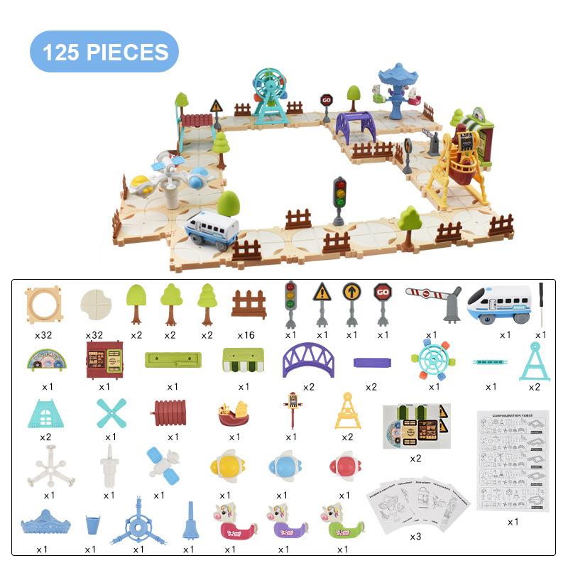 3D Puzzle Track Car Toy Set Assembling Scene Maze DIY Rail Car Amusement Park Puzzles Track Vehicle Creative Game Logic Kits Toy