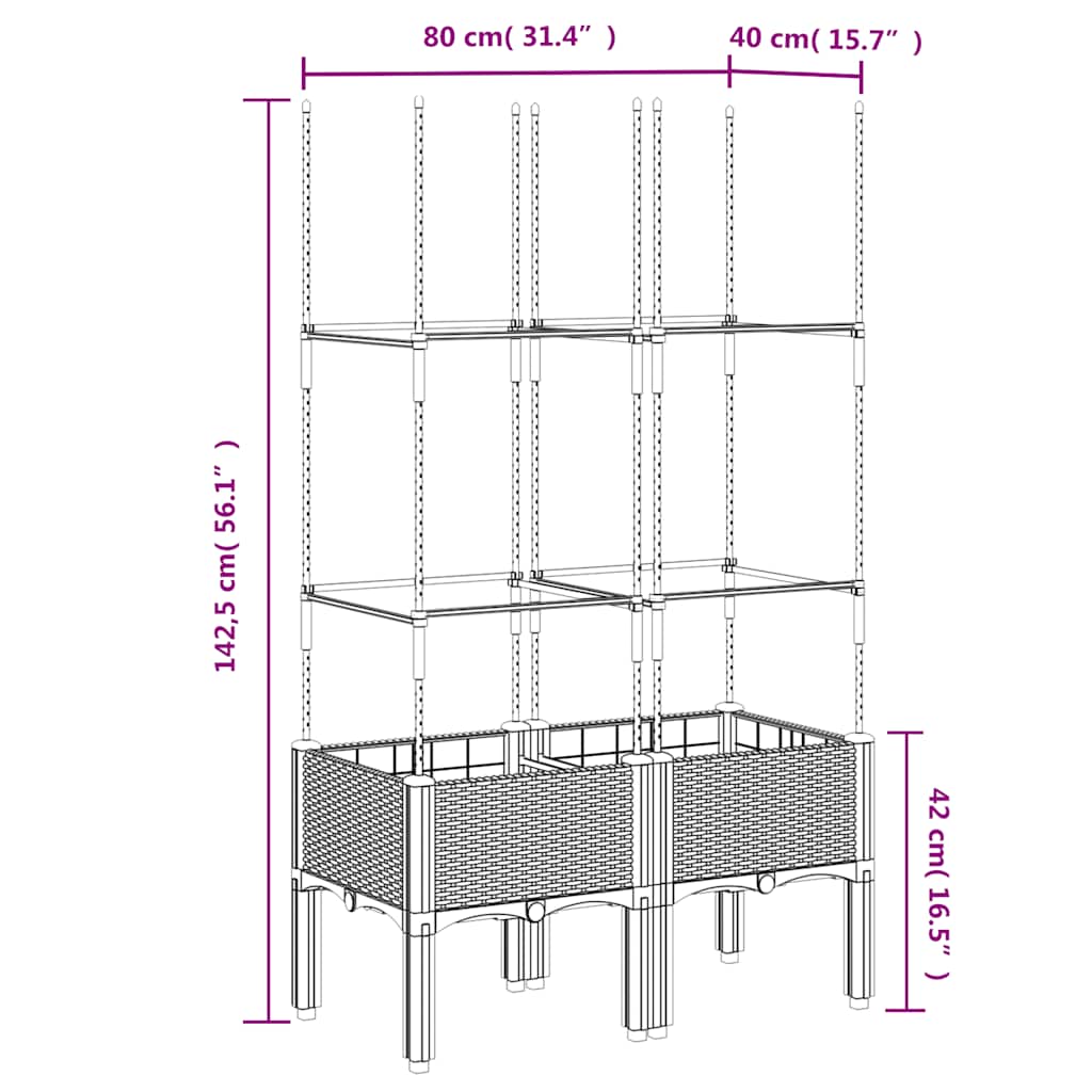 Planter with Trellis Blue Grey 80 x 40 x 142.5 cm PP