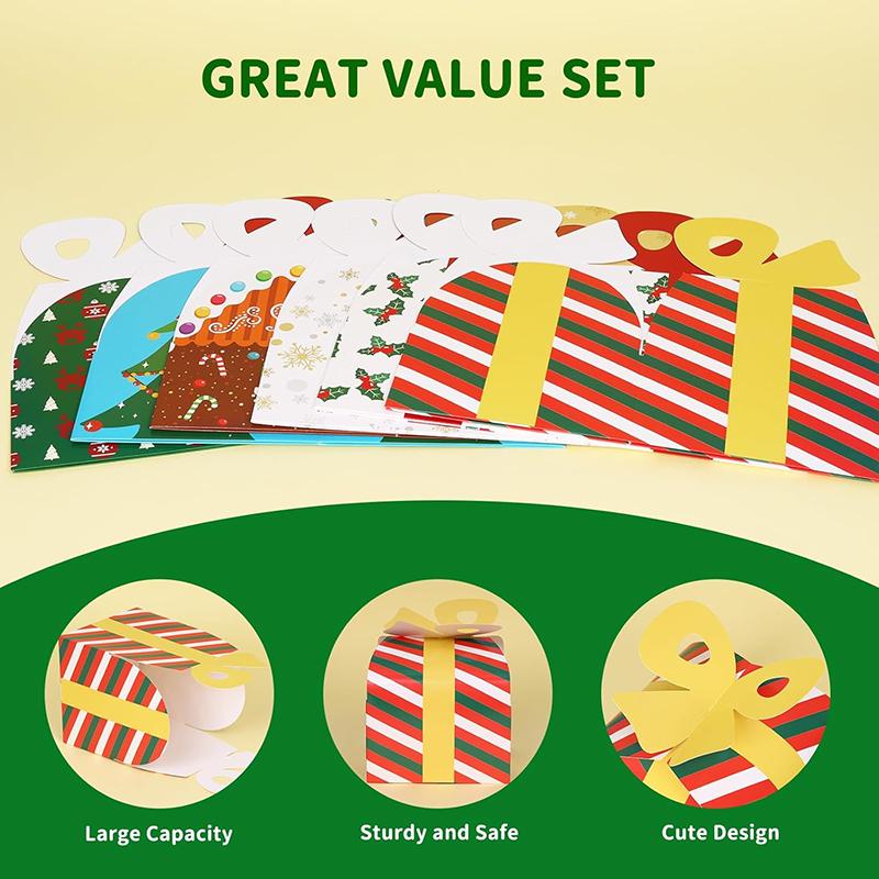 WTEMPO Christmas Gift Boxes Creative DIY Foldable Printed Treat Boxes Holiday Party Favor Supplies Xmas Presents Packaging Boxes