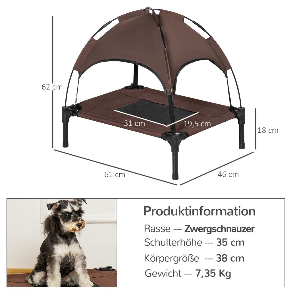 Pet Bed with Canopy, Foldable, Dog Lounger, Outdoor Dog Bed, Mesh Fabric, Brown + Black