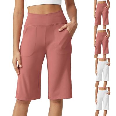 Damesbroek met hoge taille, elastische taille, wijde pijpen, casual pasvorm, lange broek met zakken
