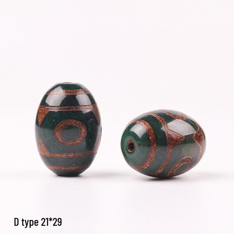Tibetan Three-Eyed Dark Green Agate Dzi Pendant Necklace