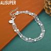 925 Sterling Silver Exquisite Three-Strand Beaded Glossy Bracelet-Fashion Gift Jewelry