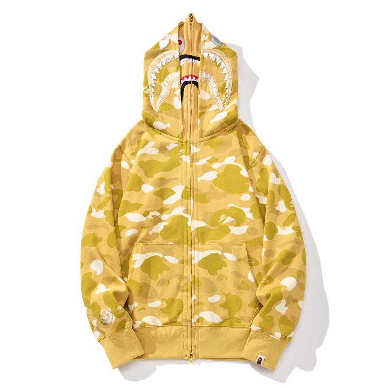 Camouflage Shark Head Hoodie with Golden Zipper - Plus Velvet Autumn/Winter Teen Cardigan