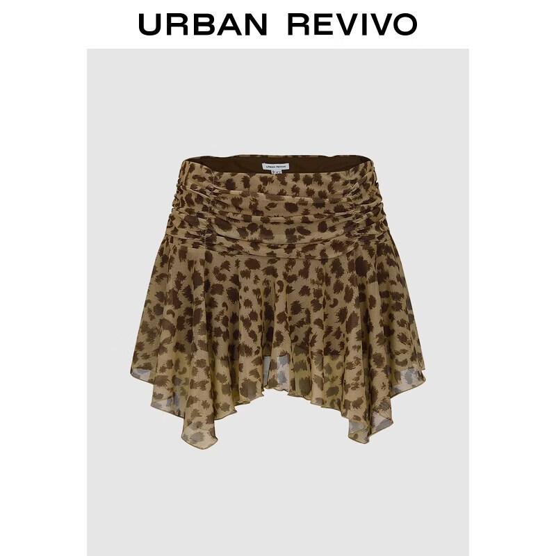 UR2026 Women s Leopard Print Irregular Hem Mini Skirt XS