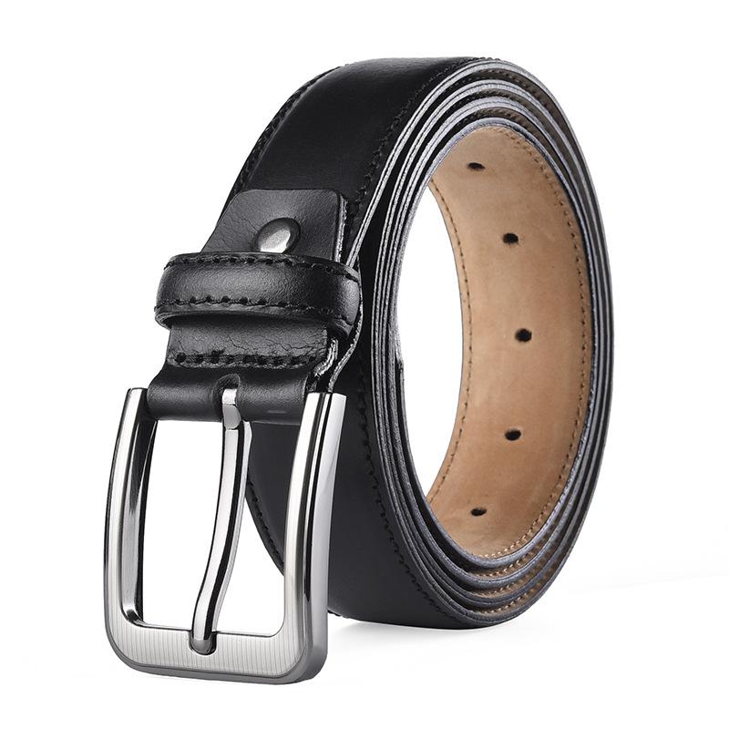 Men's Leather Belt with Leather Top Layer Men's Waistband Genuine Leather Simple Needle Buckle Electroplated Buckle Men's Belt