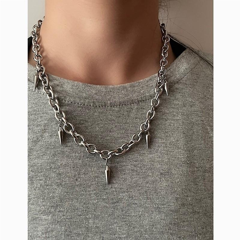 Titanium Steel Tassel Rivet Necklace For Men And Women Punk Style Geometric Design
