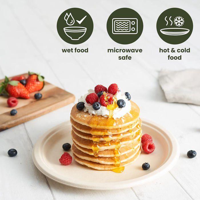 96 Assiettes En Bagasse De Canne À Sucre - Haago - Biodégradable, Écologique & Compostable (Rond 26 CM)