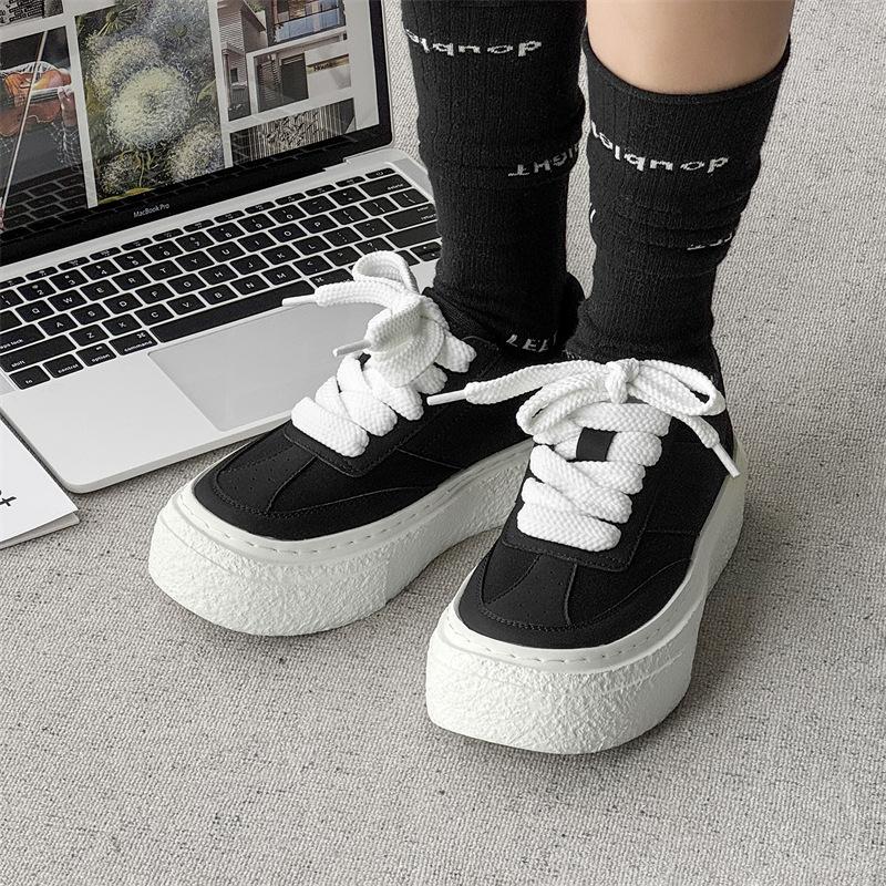 Spring new couple thick-soled high-rise muffin shoes versatile canvas breathable casual board shoes 23222-K