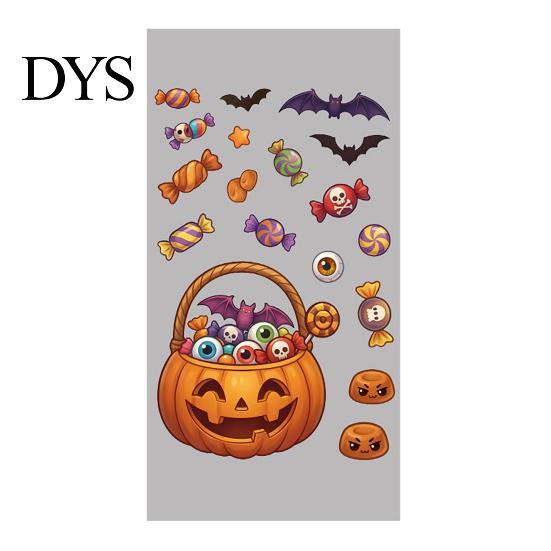 Cartoon Ghost Pumpkin Decals Halloween Window Cling Stickers, Candy Glass Decals, Self-Adhesive Removable Party Supplies for Art Home Doors