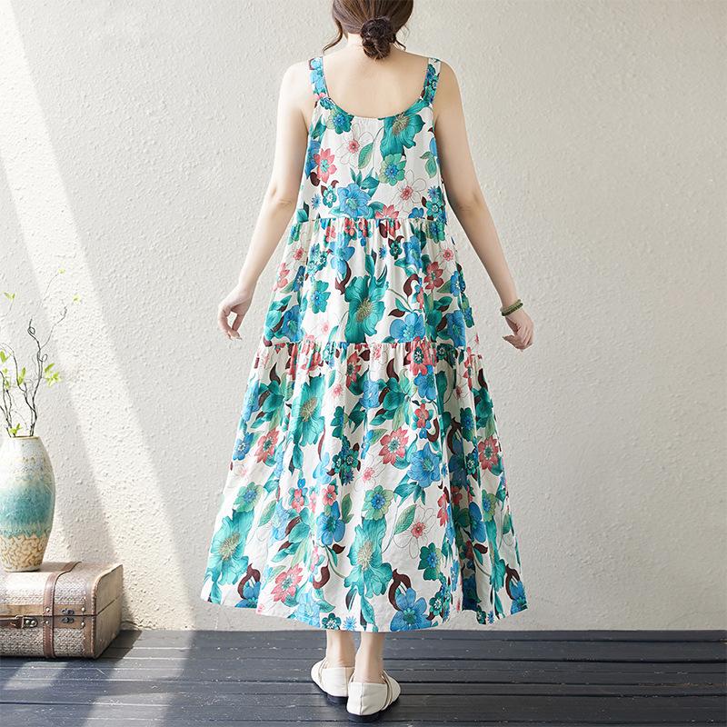 Summer Art Retro Pullover Sleeveless Vest Loose Plus Size A-line Dress for Women Casual Dresses