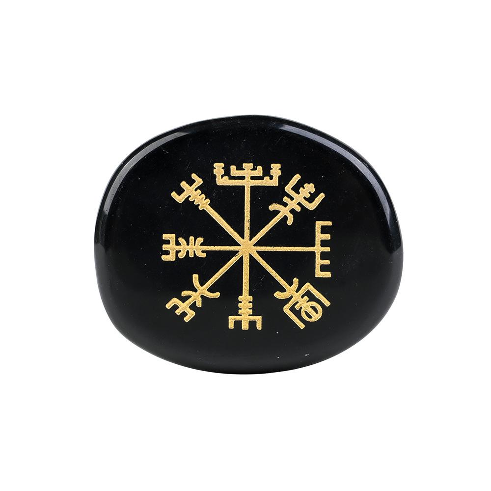 Vegvisir Viking Compass: Carved Rose Quartz Agate Stone with Ancient Norse Magic Symbol 45*35*7MM