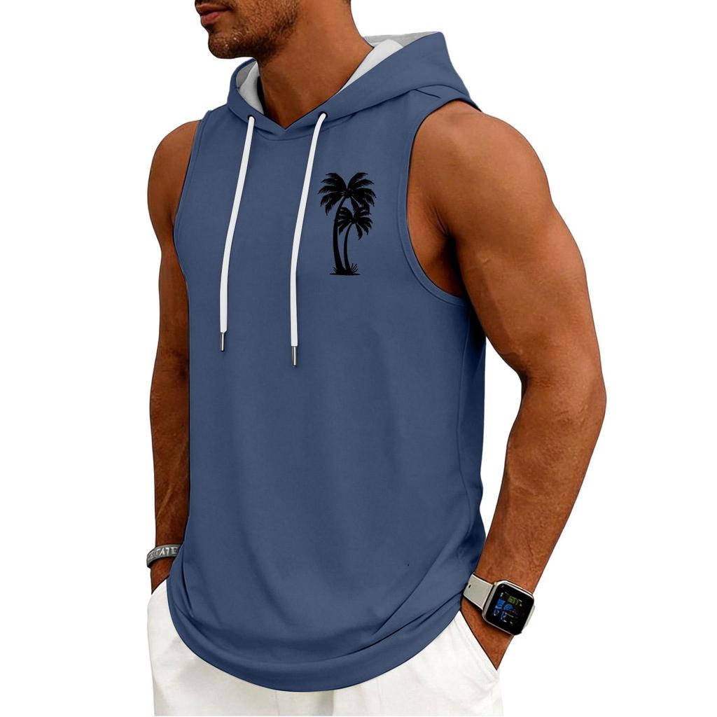 Men's Tank Top Gym Sleeveless Hoodie Shirt Washed Sports Muscle Shirts Fitness Vest With Hood